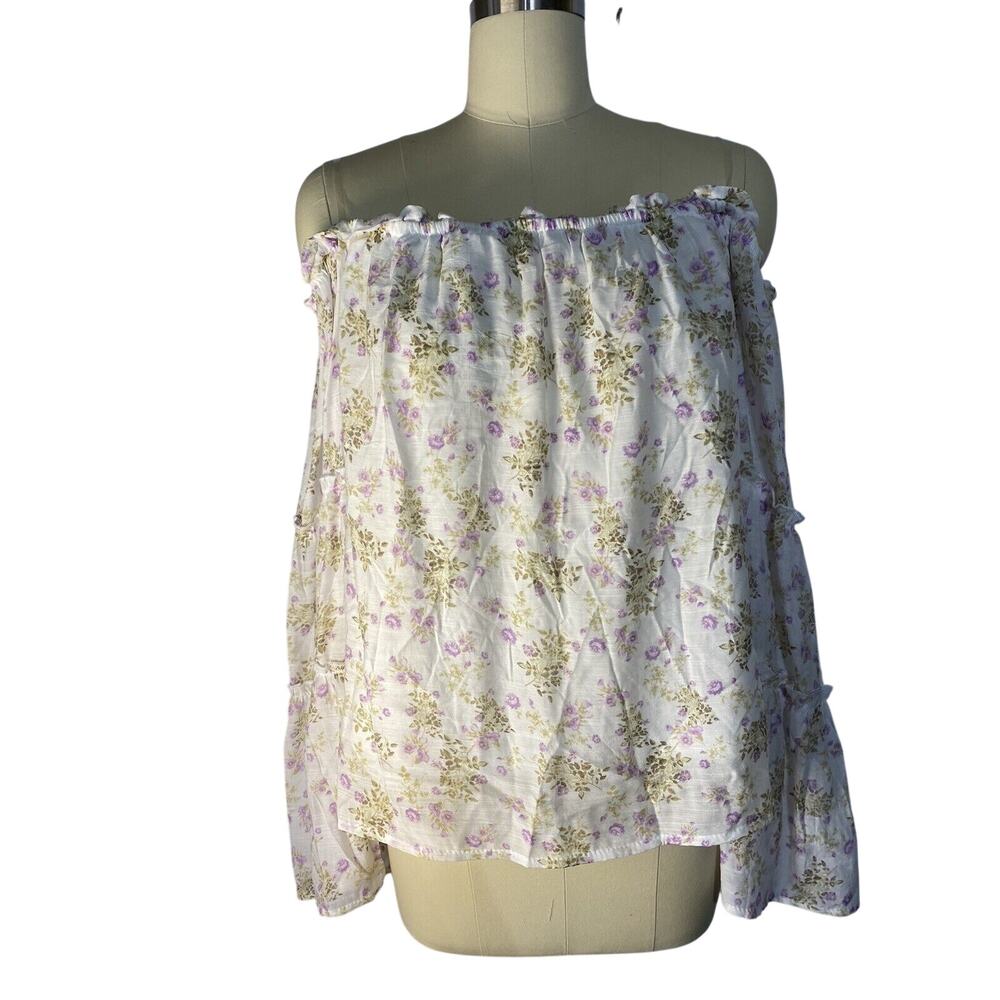 Spring Purple Floral Off the Shoulder Top Gauzy Cottagecore NWT Womens Juniors S